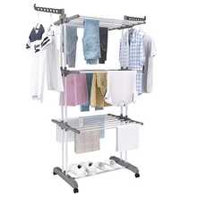 4-Tier Large Capacity Clothes Dryer Upgrade With Wheels, Foldable Stainless Steel Clothes Dryer, Sturdy Indoor/Outdoor Clothes Dryer, Space-Saving, Grey - 淺灰色 - 查看 5