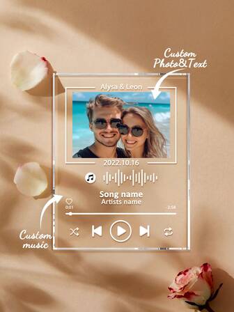1pc Custom Plaque Personalized Music Plaque With Multi-Picture And Text, Valentine's Day Gifts And Women, For Him And Her, Custom Photo Album Cover Customized Acrylic Music Song Plaque With Photo Custom, For Anniversaries, For Valentine's Day, For Mother's Day, For Birthdays, For Father's Day, For Graduation, For Weddings, For Housewarming,Warm Ambience,Fall Decor