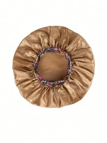 1顶女士宽檐不定型松紧带印花睡帽，适合卷发和直发 - 卡其色 - 查看 4