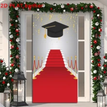 2D Flat Door Cover, 1 Graduation Door Cover - Bright Red Long Red Carpet Graduation Party Decoration, With Stars, Hats And Snowflake Patterns - Durable Polyester Fabric, Suitable For Graduation Ceremonies, Birthdays And Check-In - No Electricity Required, Graduation Party Decoration - Multicolor - View 4