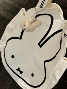 灯芯绒手提包，可爱卡通兔子图案，复古宽灯芯绒面料，柔软灯芯绒质感，大容量主隔层，内置拉链口袋+磁扣，加固结实提手，可肩背/手提/转换背法，适合大学生/女性，日常通勤/购物/旅行/秋冬穿搭，理想的生日/情人节/节日礼物，粉丝必备，卡哇伊 - 米菲帆布包 - 查看 10