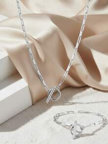 Bộ trang sức thép không gỉ 2 món dành cho nữ, độ dài dây chuyền vừa phải, phong cách sang trọng cổ điển, bộ dây chuyền và vòng tay xích tròn vàng, chi tiết tinh tế, thích hợp đeo hàng ngày và đi làm, phù hợp cho mọi mùa - vòng cổ + vòng tay - Xem 2