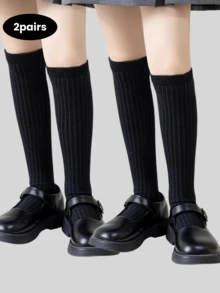 2 perechi de șosete pentru copii cu model cu dungi, design cu tub lung fără cusături, potrivite pentru băieți și fete de 3-12 ani, excelente pentru purtare zilnică și școlară - Negru - Vizualizare 27