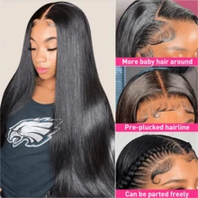 180 Density Glueless Lace Front Wig Human Blended Hair Straight 13*4 13*6 5*5 Front Lace Wig Black Color With Bob Around Baby Hair, No Glue No Skills Natural Hairline Pre Ironing, Pre Cutting, Pre Pulling, Transparent Lace Suitable For All People, Not Easily Knotted Daily Gatherings 8-34 Inchs - Natural & Black - View 4