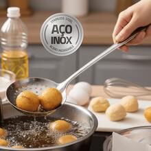 Escumadeira Inox 24cm Fritura Óleo Cozinha Gourmet Doméstica Profissional Resistente - Prata - Visão 4