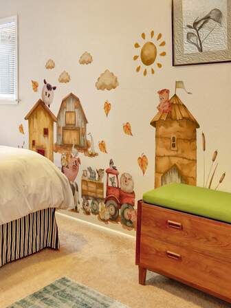 Väggdekaler med tecknade djurmotiv, väggdekaler för barnrum, bakgrundsdekoration för barnrum, avtagbara självhäftande PVC-klistermärken, lämpliga för dagis- och barnrumsdekoration