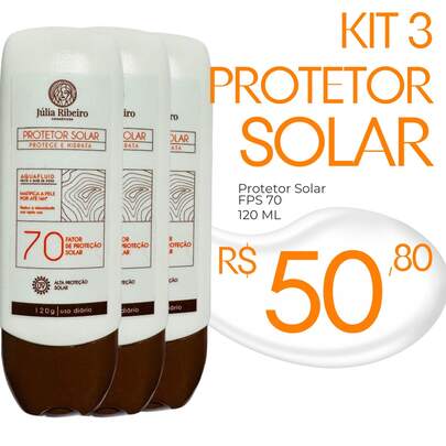 Antioleosidade Kit com 3 Protetor Solar em creme, rosto e corpo, toque seco - Rápida Absorção -  Fator 70 - 120 ml