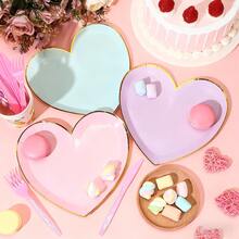 8pcs, Valentines Day Paper Heart Shaped Plate, Pink Red White Heart Plate Decorative, Stamping In Golden, Tableware For Anniversary, Birthday, Wedding Party Supplies Decor (PLATE ONLY) - Multicolor - View 4