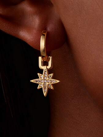 1对14K金星形吊坠耳环，精致闪亮的立方氧化锆太阳耳环，适合度假/日常/婚礼佩戴，斋月/周年纪念日/母亲节/情人节珠宝礼物