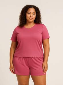 Women's Plus Size Pajama Set With Star Print And Short Sleeves - Rosa vieja - Ver 5