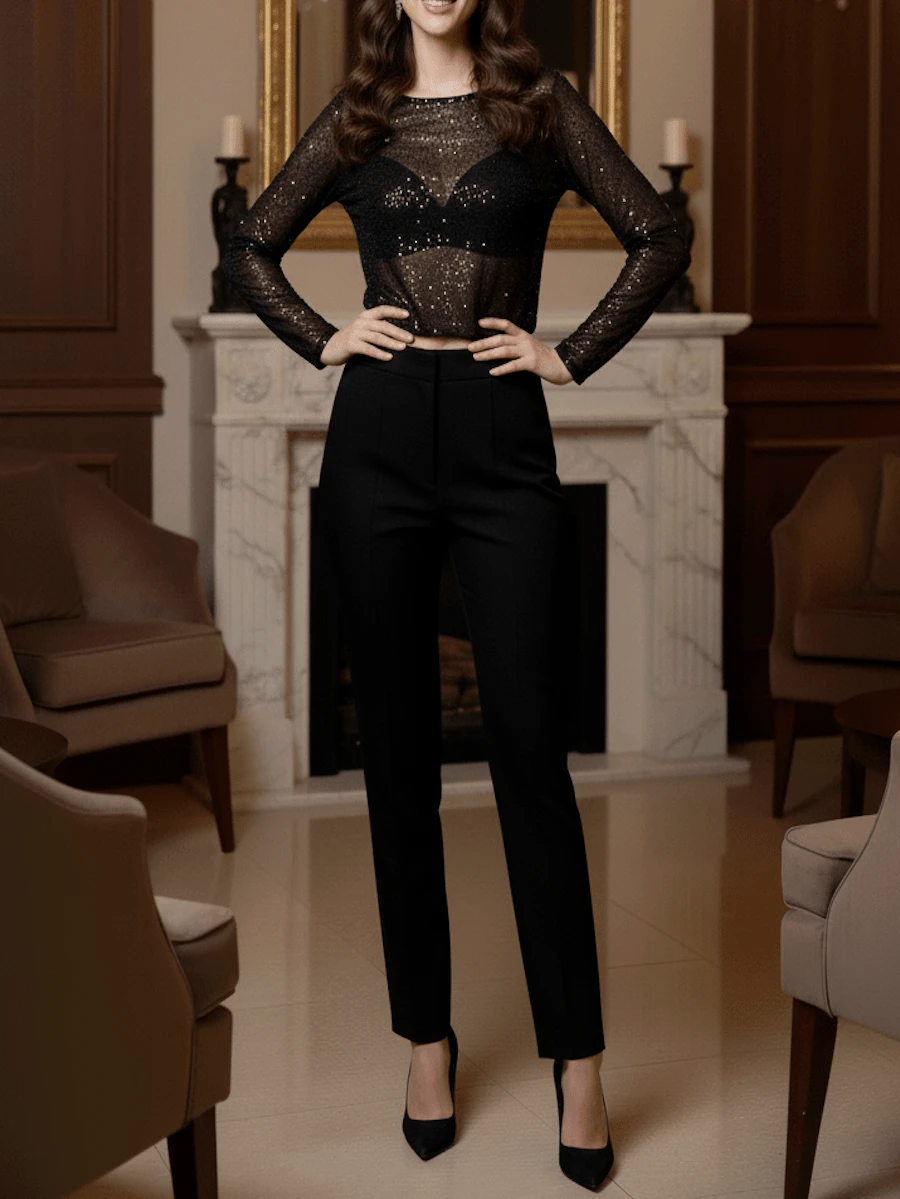 Blusa mujer de lentejuelas negra sexy elegante - Negro - Ver 1