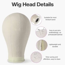 Wig-Bearing Mannequin Head With Wig Stand And Tripod, For Wig Styling Practice And Wig-Making Demonstrations. Canvas Mannequin Head Set Includes Head Form, Tripod Stand, T-Pin Set And Three-Piece Brush Set. - 白色套裝 - 查看 2