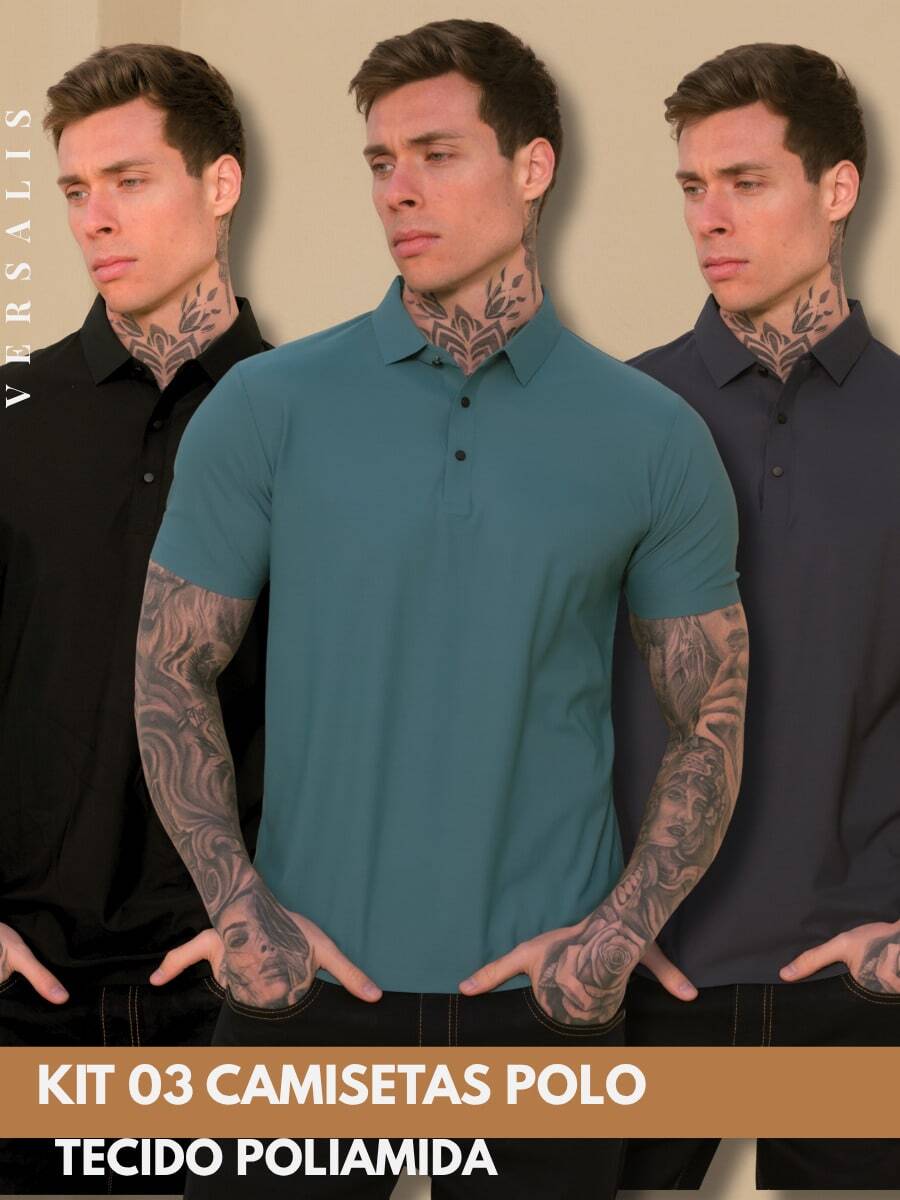 Kit 03 Premium Polyamide Polo Shirt Men's Shirt With Collar And Button Breathable Fabric - 黑色/綠色/鉛 - 查看 1
