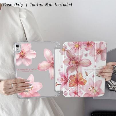 浪漫花卉及励志语录图案平板电脑保护套 - 适合追求精神境界和浪漫主义者，翻盖式平板电脑保护套带笔槽，兼容 10.9/10.2/ Air 第五代/ Pro 11/第十代/9.7/ Air 2/ (第七代)/ (第八代)/ Air 4/5/ Pro 11/ 10.9 英寸第十代 (2022) 智能保护套