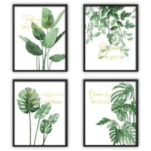 4pcs Frameless Canvas Print Posters, Botanical Boho Green Plants Wall Arts Decor, For Living Room Wall Decor, Bedroom Wall Decor, Canvas Wall Art Decor