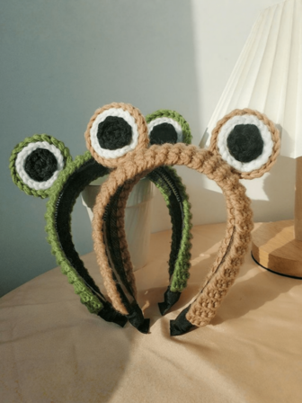 1pc Cute Frog Headband, Handmade Crochet Big Eye Frog Headband, Cartoon Decorative Hair Hoop