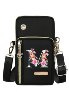 Bolso cruzado multifuncional con estampado floral de A a Z, bolso para teléfono de mujer, mini bolso cruzado, monedero vertical, bolso de cintura para deportes/muñequera para correr, mini bolso cruzado casual para teléfono con orificio para auriculares, bolso de hombro/bolso multiusos, adecuado para artículos esenciales diarios, actividades al aire regalos, bolsos personalizados de moda, ideal para entusiastas de la moda, viajeros, intercambio de artículos pequeños, regalos del Día de San Valentín, regalos del Ramadán, regalos de Pascua - Multicolor - Ver 12
