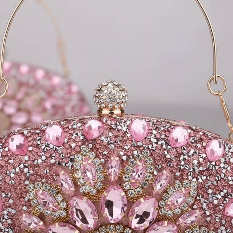 Women's Fashion Clutch Bag For Evening Parties With Glitter And Rhinestones F49 - Stylish And Minimalist - 泡泡糖粉 - 查看 3