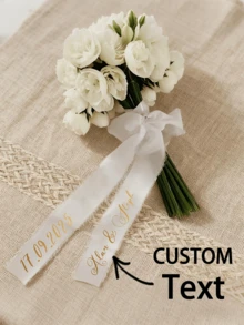Personalized Wedding Bouquet Ribbon - Custom Name & Date Floral Tapestry For Bridal Showers, Birthdays, Graduations - Durable Polyester Event Decor With Elegant Design, Wedding Gifts For Guests, Celebration Accessory, Sophisticated Style, High Quality Craftsmanship - Multicolor - View 8