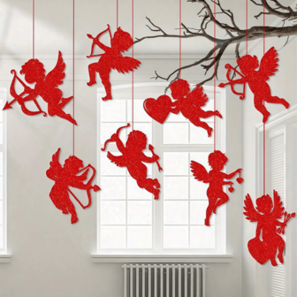 Set de 8 piezas de adornos colgantes decorativos de papel para el Día de San Valentín, accesorios para la ceremonia de boda y la ambientación de la habitación, etiquetas colgantes de Cupido