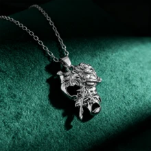 Creative & Personalized Comedy-Tragedy Mask Pendant Necklace With Stainless Steel Chain: Stylish Women's Rose-Adorned Mask Jewelry, Perfect Birthday, Festival & Christmas Gift For Relatives And Friends! - Bạc - Xem 3