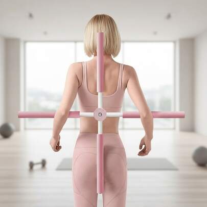 1 stycke yogaryggsträckare, stående axel- och ryggträningsutrustning, vuxen axlar- och ryggträningsanordning, yogabalansstång/zenbalansstång/kroppsformande stång | Cross Back Training Bar i kolstål, finns i grönt, grått och rosa