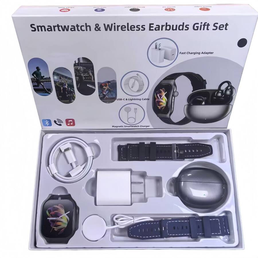 Sports Set 7in1 Set, Smartwatch, 1.83-Inch Full Touch Screen Display, Supports Message And Call Answering Smartwatch, Two Watch Straps, Ear Clip Headphones, Headphone Inflator, Watch Charging Head+2-Meter Data Cable Monitoring, Sports Pedometer, Information Reminder, Suitable For IPhone And Android Phones, Smart Wristband Fitness Watch, Gifts For Women And Men's Friends, Birthday Gifts - 彩色 - 查看 1