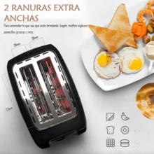 Tostadora eléctrica, 6 niveles de potencia, capacidad para dos rebanadas, multifuncional: tostar, calentar, descongelar. - Plateado - Ver 8