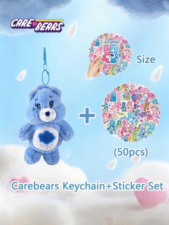 CARE BEARS 2 piezas Llavero con accesorio de pegatinas oficialmente con licencia de Oso Gruñón de Carebears. Juego de llavero práctico con oso de peluche para fans de Carebears.