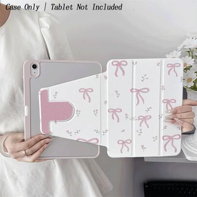 1个优雅粉色蝴蝶结花卉图案平板电脑保护套 - 浪漫爱好者和可爱风格追求者的理想之选，翻盖式平板电脑保护套带笔槽，适用于10.9/10.2/Air 第五代/Pro 11/第十代/9.7/Air 2/（第七代）/（第八代）/Air 4/5/Pro 11/第十代10.9英寸（2022款）