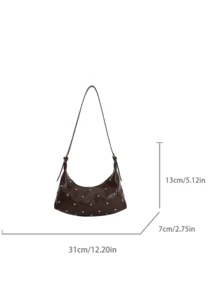 BEIKAMU Fashion Rivet Decor PU Crossbody Bag, Adjustable Shoulder Strap Zipper Closure Versatile Shoulder Bag Messenger Bag, Suitable For University, Commuting, Shopping, Strolling, Daily Use - Coffee - View 3