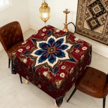 1/20pcs Classic Tablecloth: Classic Red Background With White And Blue Floral Patterns, Bright Theme, And Featuring An Arabic-Style Design. Suitable For Home Decor In Study, Kitchen, Bedroom, Outdoor Picnics, And Holiday Decorations. - Multicolor - View 6