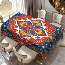1/20 piezas Mantel clásico: Un mantel clásico y lujoso con un patrón geométrico azul y rojo, con un tema alegre y patrones de estilo árabe. Adecuado para la decoración del hogar en el estudio, la cocina, el dormitorio, picnics al aire decoraciones navideñas. - Multicolor - Ver 12