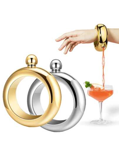 1pc Bracelet Wine Bottle Hidden Portable Wine Bottle, 3.5 Oz/100ml Stainless Steel Bangle Bottle For Wedding, Bridesmaid, Birthday, Bridal Shower, St, Patrick Party Gift, Ladies Wrist Jewelry Camping Bar Equipment