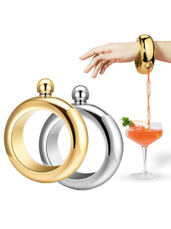 1pc Bracelet Wine Bottle Hidden Portable Wine Bottle, 3.5 Oz/100ml Stainless Steel Bangle Bottle For Wedding, Bridesmaid, Birthday, Bridal Shower, St, Patrick Party Gift, Ladies Wrist Jewelry Camping Bar Equipment