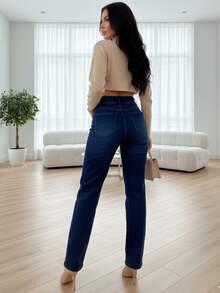 Jeans Rectos para Mujer de Excelente Calidad, Mezclilla Gruesa, Cintura Alta, Amolda Figura, Efecto Aumento de Pierna, Basico, Elegante, Casual. - BF-ST2002 - Ver 4