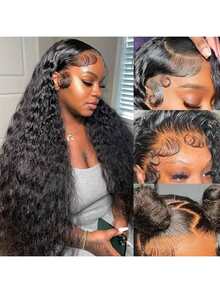 200% Density Deep Curly Human Brazilian Hair 34 Inch 13x4 13x6 HD Undetectable Lace Frontal Glueless Wigs And Wet And Wave Bouncy Jerry Curly Wear And Go 5*5 Glueless Lace Closure Wig For Women Pre Plucked Pre Bleached Knot Ear To Ear Large Area Lace Front Wig Daily Party High Temperature Resistant Fiber Synthetic Blended Mixed Hair Wig - Natural & Black - View 6