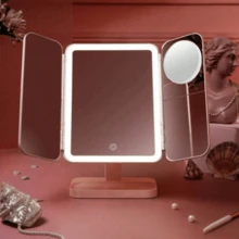 3-Fold Adjustable Makeup Mirror With 1X/2X/3X Magnification, 3-Color Lighting, Detachable Stand, Portable LED Travel Makeup Mirror With Brightness Control, Smart Touch Screen, USB Charging, High Definition - Suitable As A Gift For Women On Birthday, Valentine's Day, Mother's Day, Thanksgiving - Various - View 11
