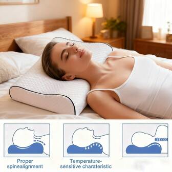 1pc Bamboo Memory Foam Sleep Pillow Contoured Cervical Orthopedic Pillow Neck Support Breath Pillow For Neck Shoulder Relax, Adjustable Ergonomic Orthopedic Contour Support Pillow, Back Stomach Side Sleepers, Removable Cover