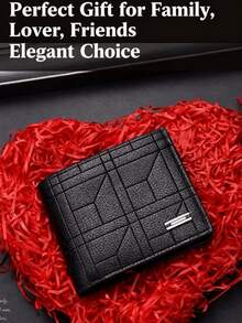 1PC Sleek Sophisticated Men's Wallet - Premium Faux Leather Geometric Textured Bifold For Daily Use, Business, Formal Events & Thoughtful Gifting - màu đen - Xem 9