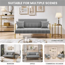 1pc Velvet Upholstered Sofa Couch, Chic Sofa With Mid-Height Backrest, Elegant Loveseat With Gold-Tone Metal Legs For Bedroom, Studio, Office - 淺灰色 - 查看 4