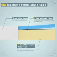 5 Inch Twin Size Memory Foam Mattress Topper,Memory Foam Bed Topper For Back Pain Relief,Cooling Gel No Odor Mattress Pad - WHITE - View 3