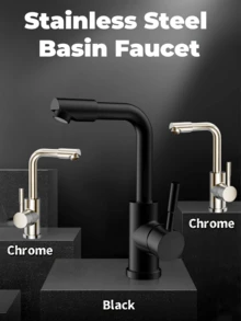 1PC Stainless Steel Rotary Faucet With Hot And Cold Water 2-In-1 Head, Bathroom Countertop Basin, Hand Washing And Face Washing Dual-Use Faucet(Chrome, Black, Selectable) Kitchen Items Kitchen Accessories Kitchen Kitchen Tools