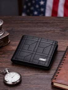 1PC Sleek Sophisticated Men's Wallet - Premium Faux Leather Geometric Textured Bifold For Daily Use, Business, Formal Events & Thoughtful Gifting - màu đen - Xem 2