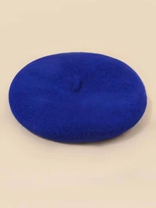 1顶男女通用纯色贝雷帽，时尚配饰，可搭配连衣裙，复古艺术家帽，中性款，秋冬黑色贝雷帽 - 寶藍色 - 查看 2