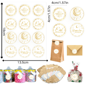 60/120pcs Eid Mubarak Stickers, Gold Color, Eid Celebration Stickers, Ramadan Decoration, Islamic Stickers Printed With "Eid Mubarak" Blessing, Eid Mubarak Sealing Stickers, Gift Stickers, Self-Adhesive Stickers, Gift Packaging Stickers, Labels
