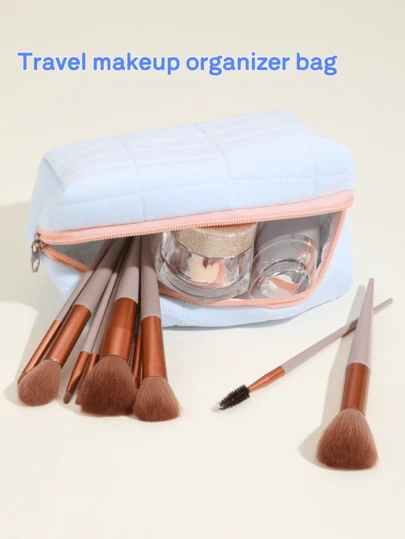1개 지갑용 메이크업 가방 휴대용 지퍼 메이크업 파우치, 화장품 브러쉬 보관 파우치 핑크 여행 세면 가방 다기능 용량, 다기능 화장품 가방, 홀리데이 해변, 욕실 컬렉션, 침실 컬렉션, 대용량