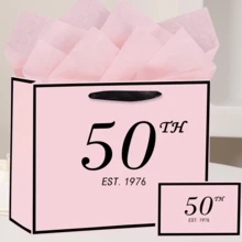1set/2sets/5sets, 50th Birthday Gift Bags & Cards, Thin Paper, Unisex, 1976/50th Anniversary Elegant Black & Gold Party Gift Packaging Paper Bags (Black/Pink) - Multicolor 50 Years Old - View 7