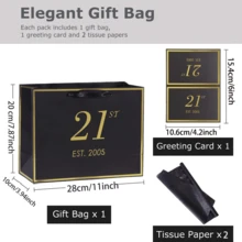 1 Set/2 Sets/5 Sets, 21st Birthday Gift Bags & Cards, Thin Paper, Unisex, 2005/21 Years Elegant Black & Gold Anniversary Party Gift Wrapping Paper Bags (Black/Pink) - Multicolored 21 Years Old - View 6