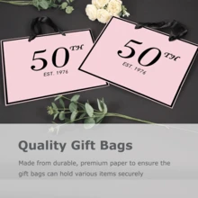1set/2sets/5sets, 50th Birthday Gift Bags & Cards, Thin Paper, Unisex, 1976/50th Anniversary Elegant Black & Gold Party Gift Packaging Paper Bags (Black/Pink) - Multicolor 50 Years Old - View 5